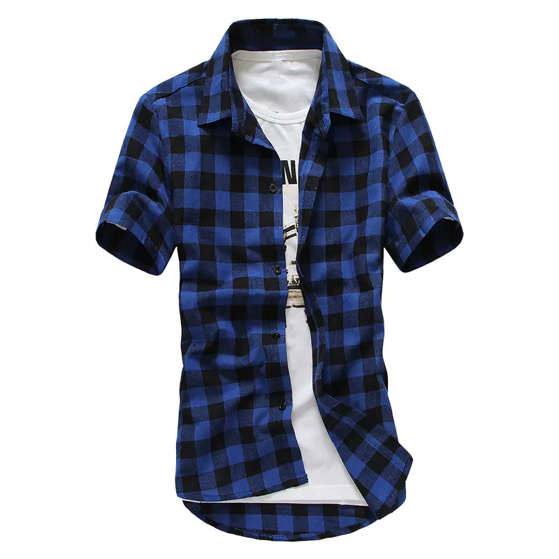 Men's Slim Fit Plaid Short-Sleeve Casual Shirt