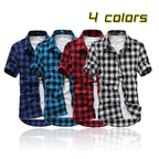 Men's Slim Fit Plaid Short-Sleeve Casual Shirt