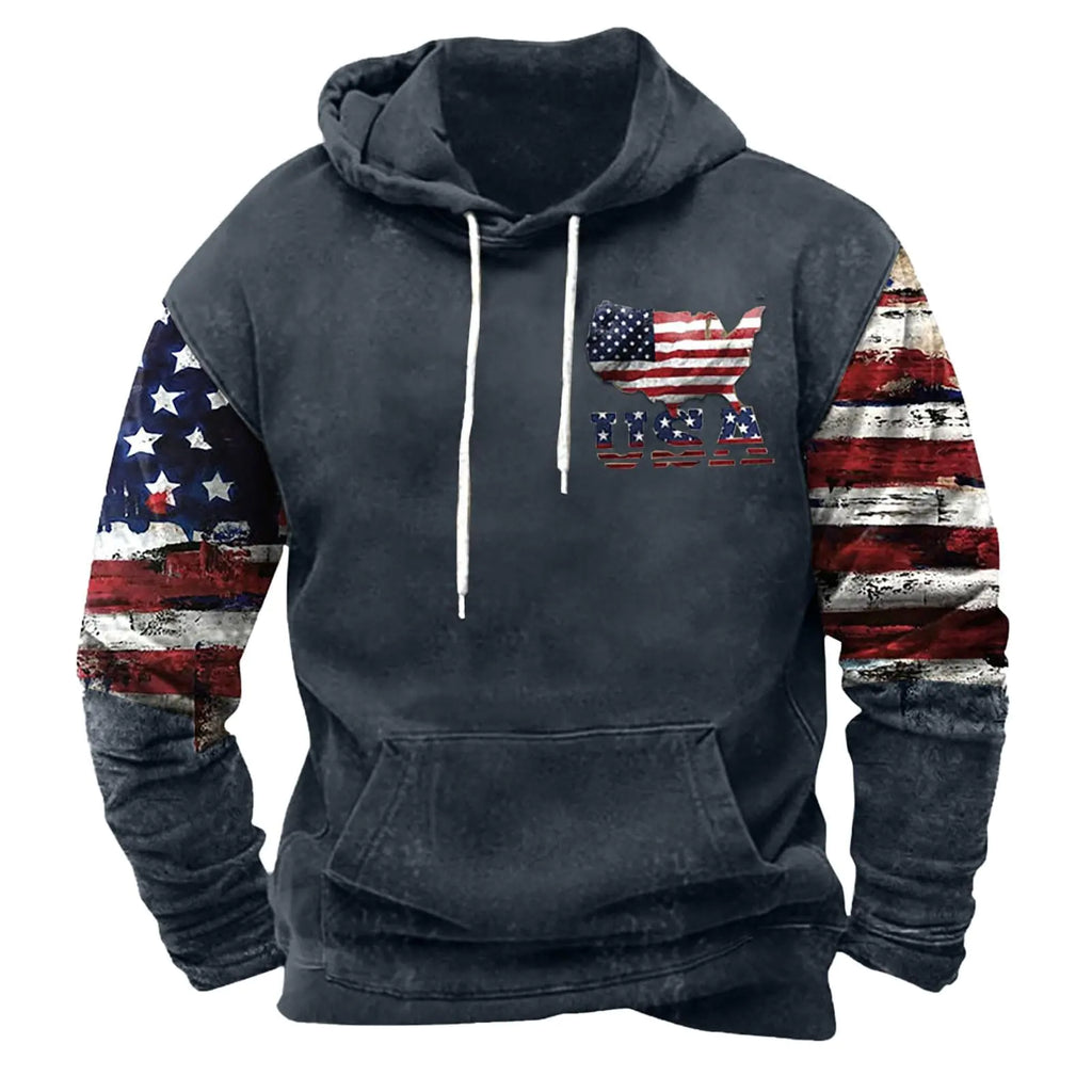 Vintage American Flag Men's Hoodie - Navy Large
