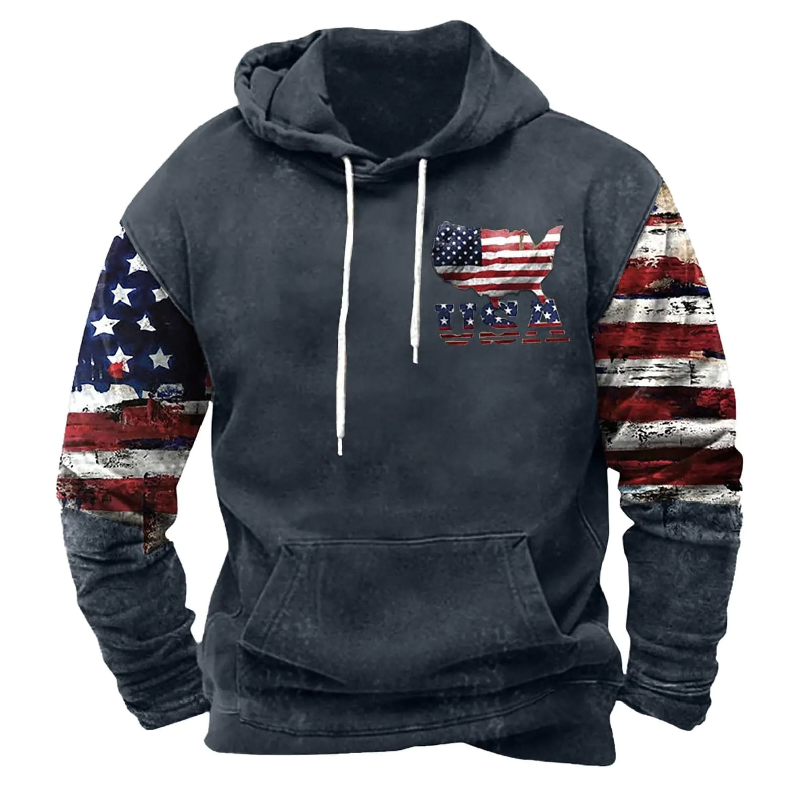 Vintage American Flag Men's Hoodie - Navy Large